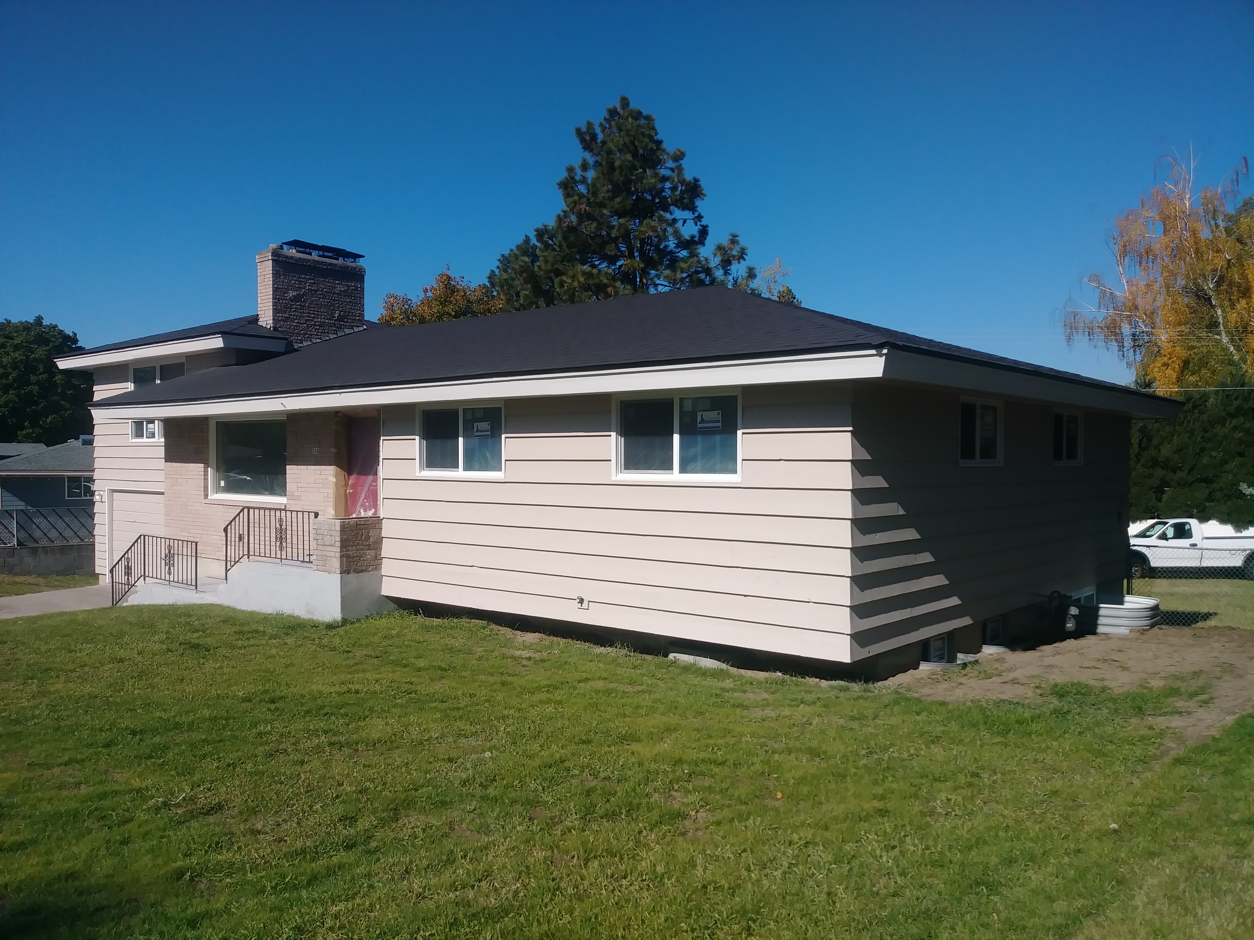 Exterior wood siding after painting